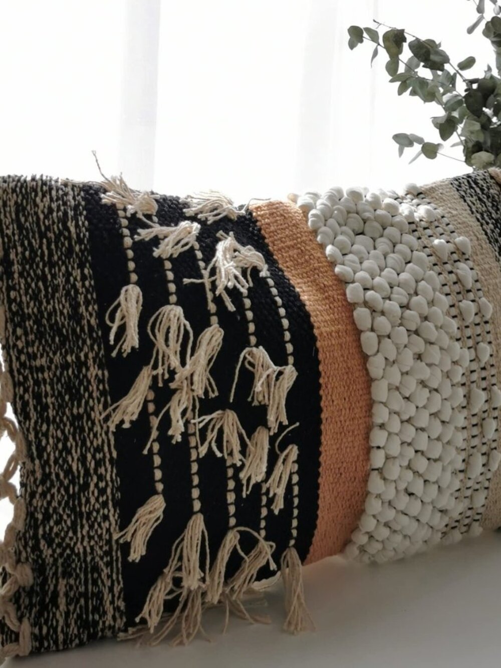 Decorative Boho-Chic Premium Pillow Cover 12x20 Handwoven Tufted Cotton Lumbar